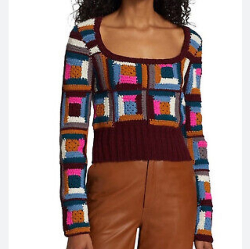 Sea NY Cameyn Colorful Patchwork Knit Sweater